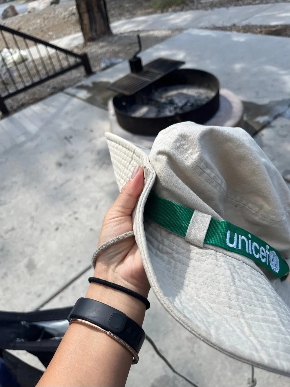 Unicef Kids Beige Sun bucket Hat with Green Band